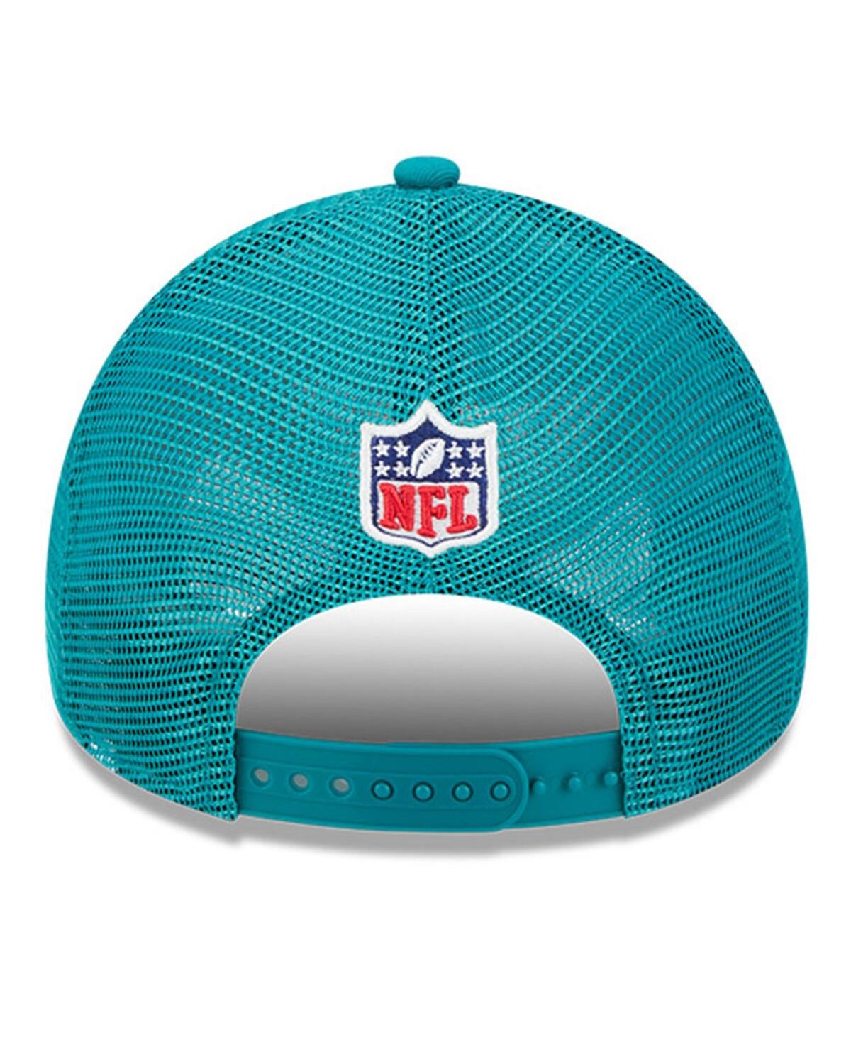 New Era Men's Stone/aqua Miami Dolphins 2024 Sideline Historic 9forty A-frame Trucker Adjustable Hat In Stone,aqua