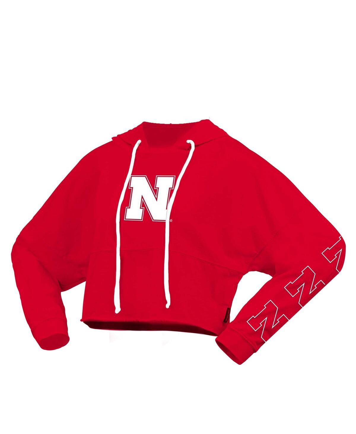 Spirit Jersey Women's Scarlet Nebraska Huskers Oversized Cropped Pullover Hoodie In Scarlet