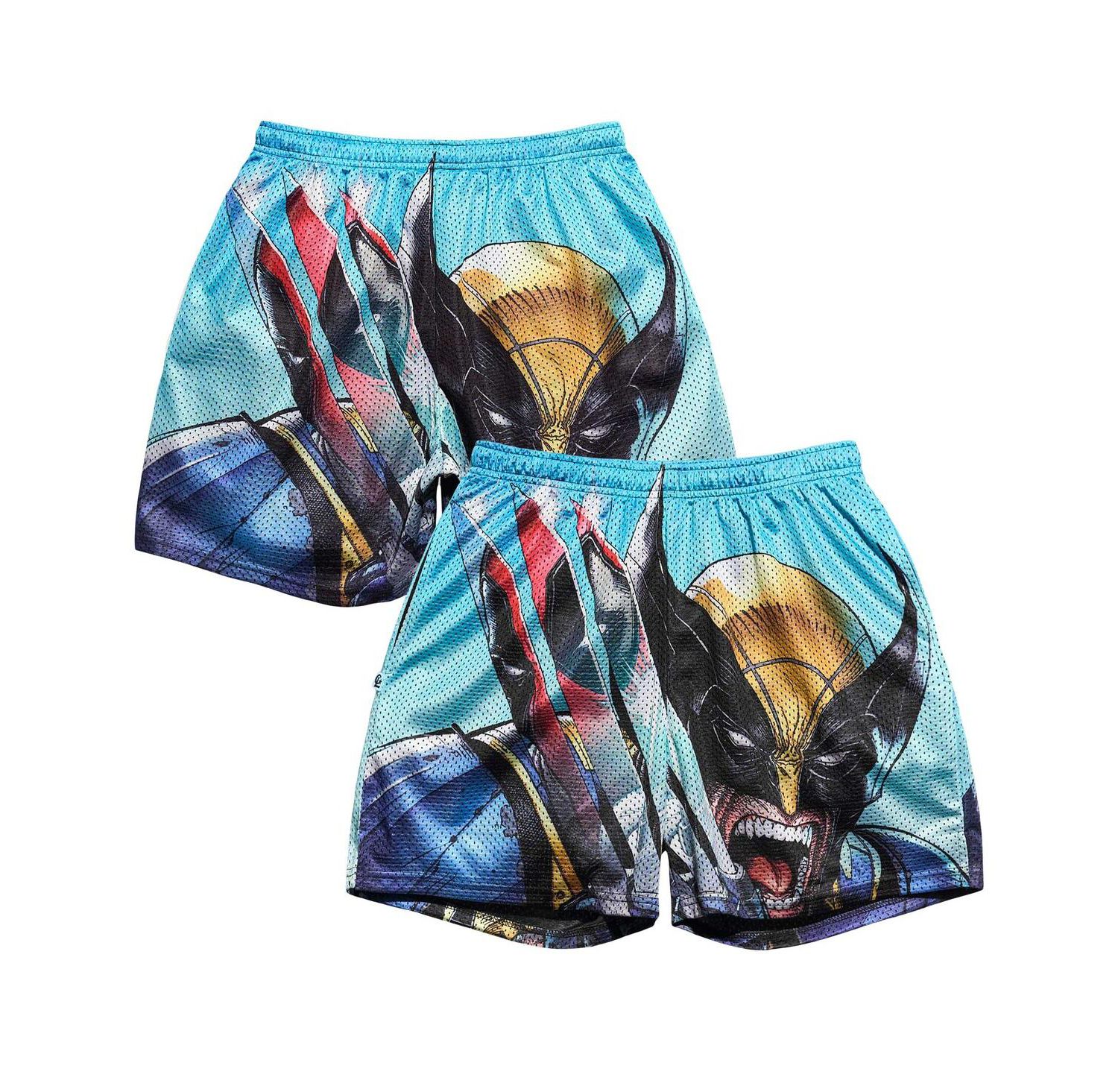 Men's Light Blue Deadpool Wolverine Claws Retro Shorts