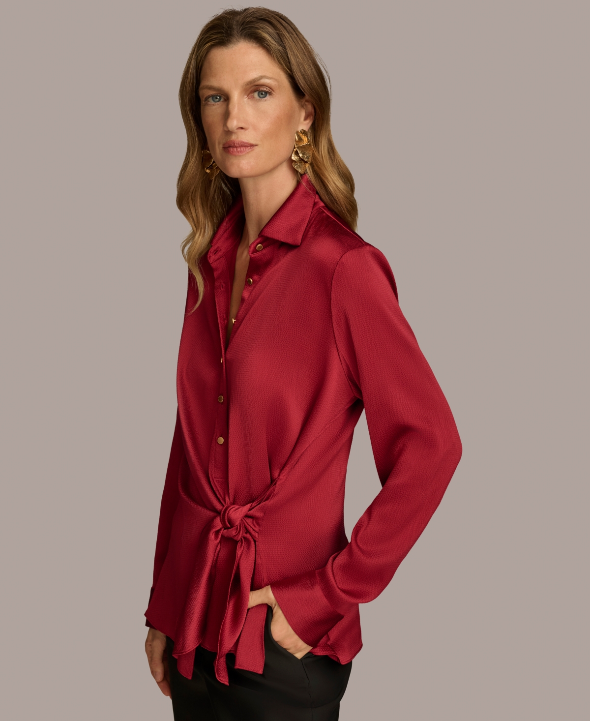 Donna Karan New York Women's Collared Tie-Waist Shirt