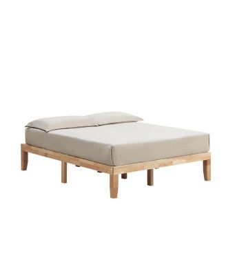 14'' Queen Size Wooden Platform Bed Frame w/ Strong Slat Support Natural