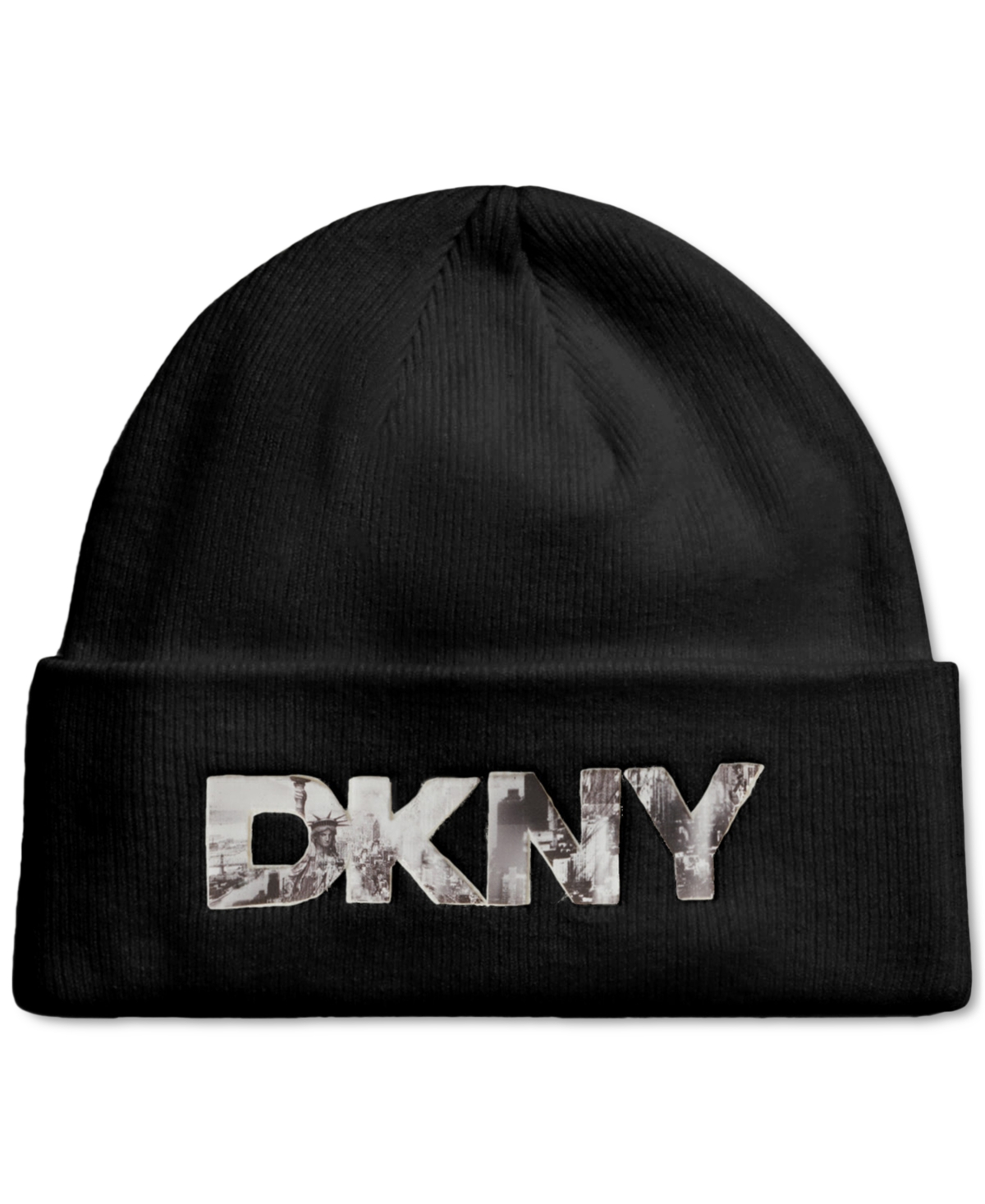Shop Dkny Women's Embossed City Logo Beanie In Black