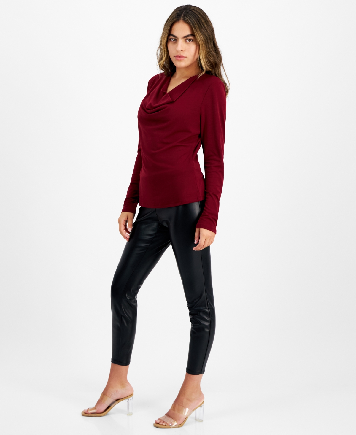 Bar Iii Women's Petite Soft Faux-leather Leggings, Created For Macy's In Deep Black