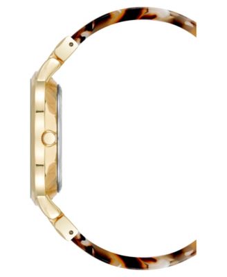 Women's Quartz Boyfriend Tortoise Acetate and Gold-Tone Metal Alloy Bangle Watch, 35.5mm