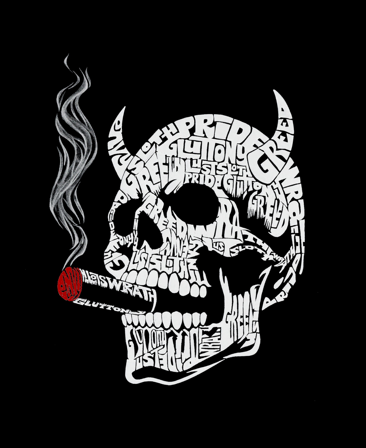 Shop La Pop Art Men's 7 Deadly Sins Skull Word Art T-shirt In Black