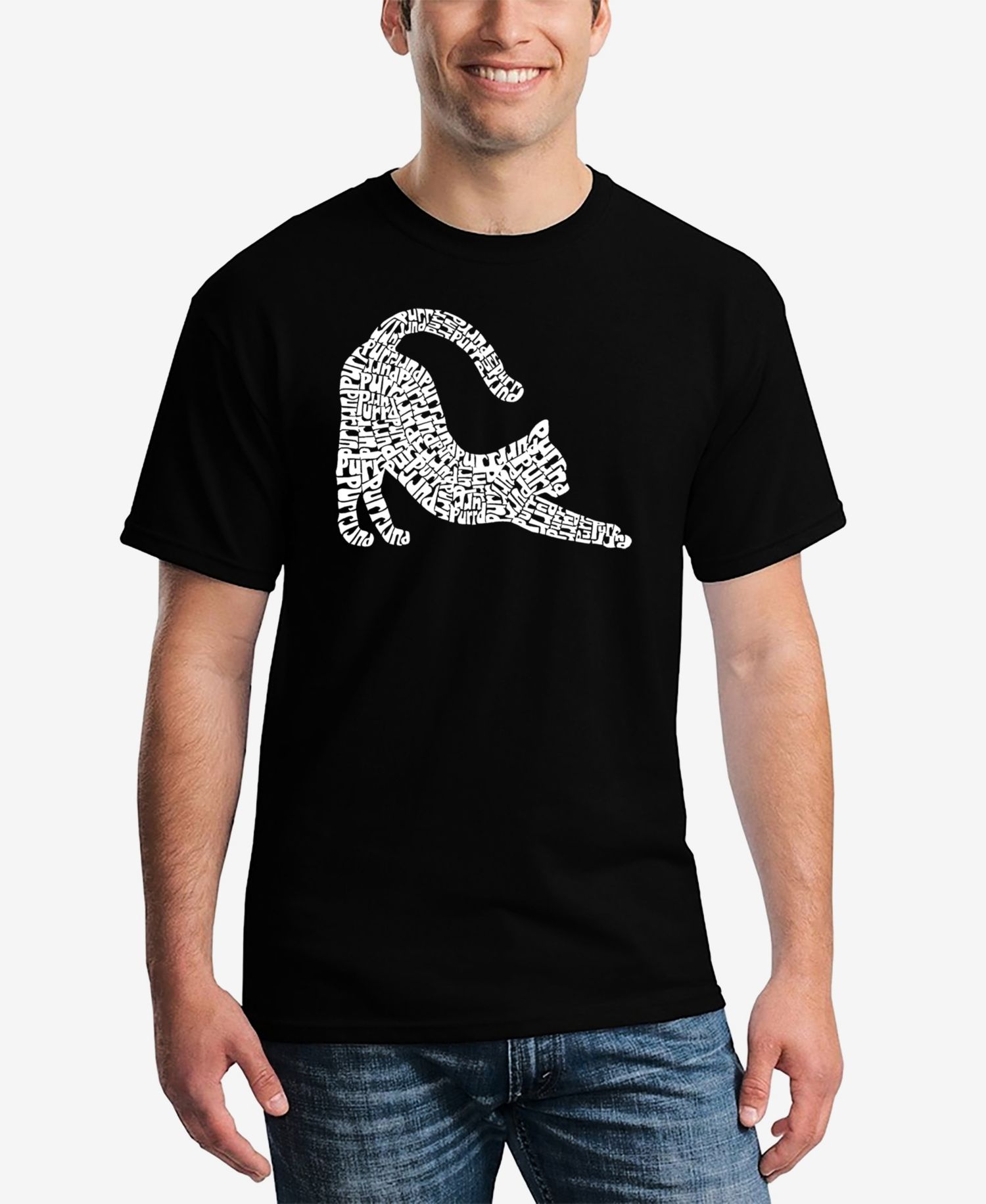 Men's Stretching Cat Word Art T-Shirt