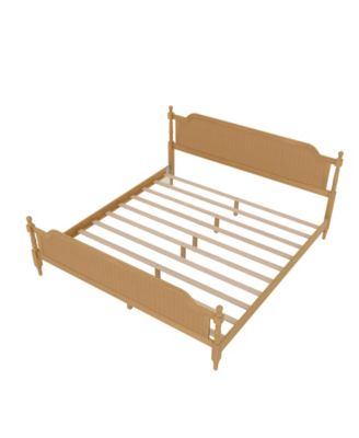 King Antique Walnut Rattan Bed Frame