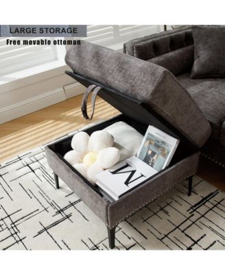 Modern Tufted L-Shaped Sectional with Ottoman and Storage