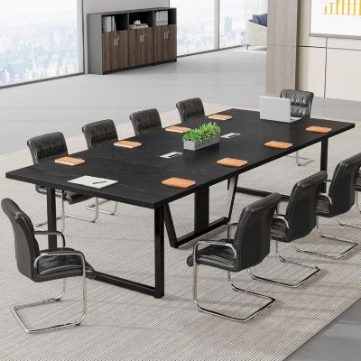 94.5-Inch Conference Table for 10 People, Industrial 8 FT Meeting Table with Two Grommets, Rectangular Podcast Training Table