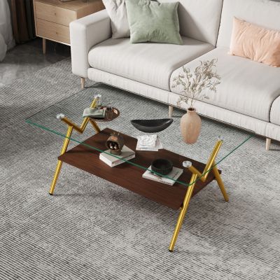 Streamdale Modern Glass Coffee Table with Golden Metal Legs