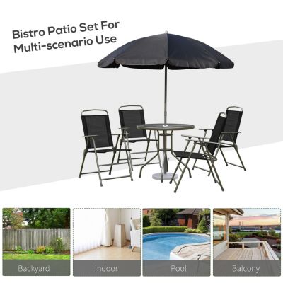 6pc Patio Dining Set with Umbrella for 4: Table, Chairs & Glass