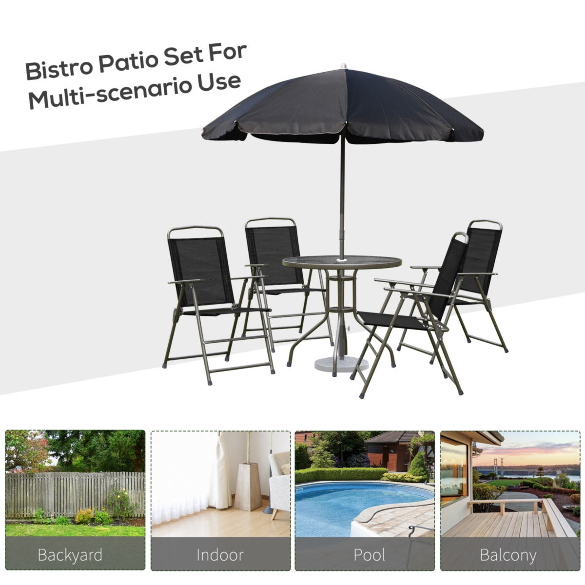 Streamdale Furniture 6pc Patio Dining Set with Umbrella for 4: Table, Chairs & Glass
