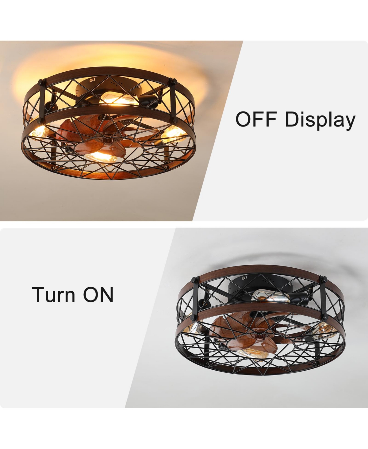 Streamdale Caged Ceiling Fans with Lights, 20" Black Flush Mount