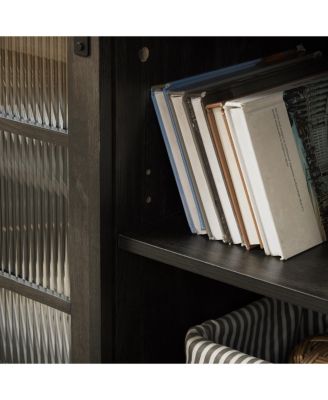 Sliding Door TV Stand with Sliding Glass Doors, Charcoal GREY