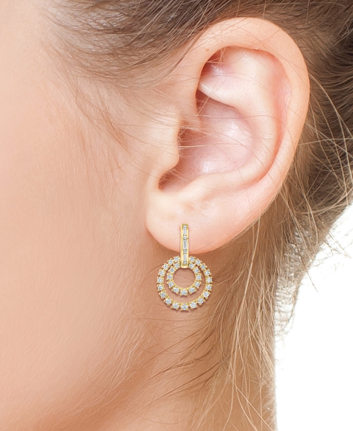 Effy Collection Effy Diamond Round & Baguette Circle Dangle Drop Earrings (1-3/8 Ct. T.w.) In 14k Gold In Yellow Gold