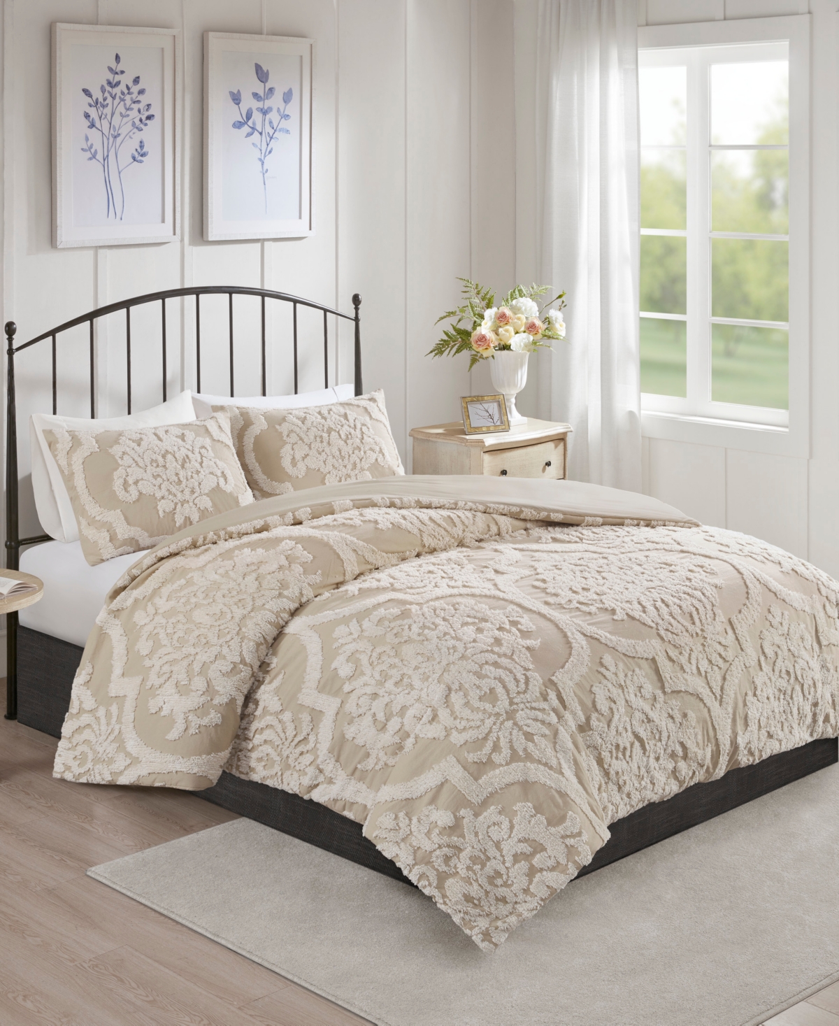 Madison Park Viola Damask Tufted 3-Pc. Duvet Cover Set, Full/Queen