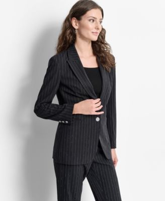 DKNY - Women's Studded Pinstriped Single-Button Blazer