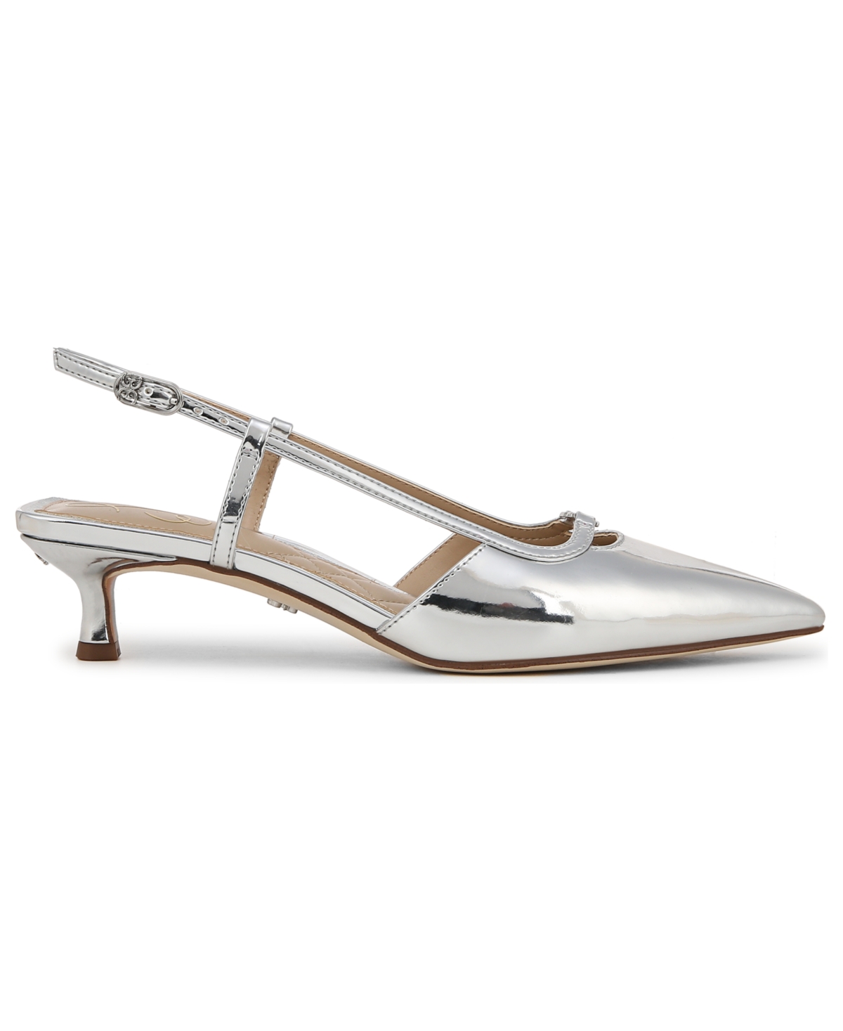 Sam Edelman Toni Womens Faux Suede Pointed Toe Slingback Heels In Soft Silver