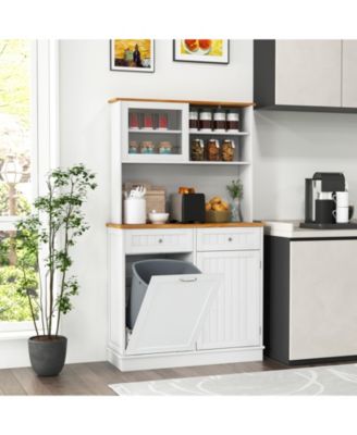 Double Tilt Out Trash Cabinet with Hutch and Rubber Wood Countertop