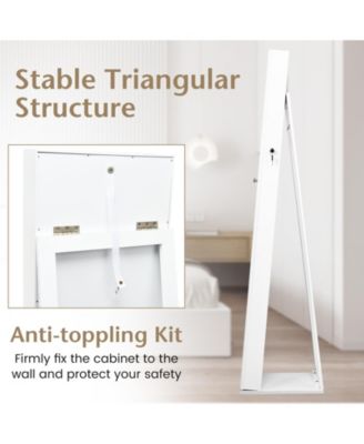 Standing Lockable Jewelry Storage Organizer with Full-Length Mirror-White