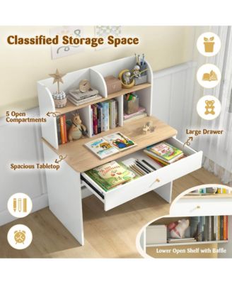 31.5&amp;#x22; Engineered Wood Kids Study Desk with Hutch, Drawer &amp; Rounded Corners &amp;#x2013; Children&#39;s Writing Table