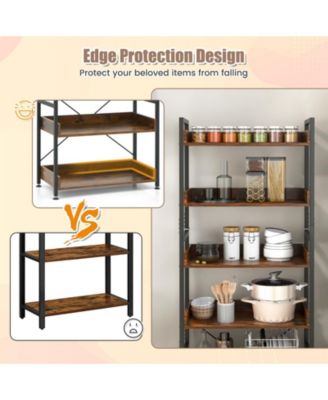 6-Tier Industrial Bookcase with Open Shelves, Metal Frame, 4 Hooks, and Anti-Tip Design