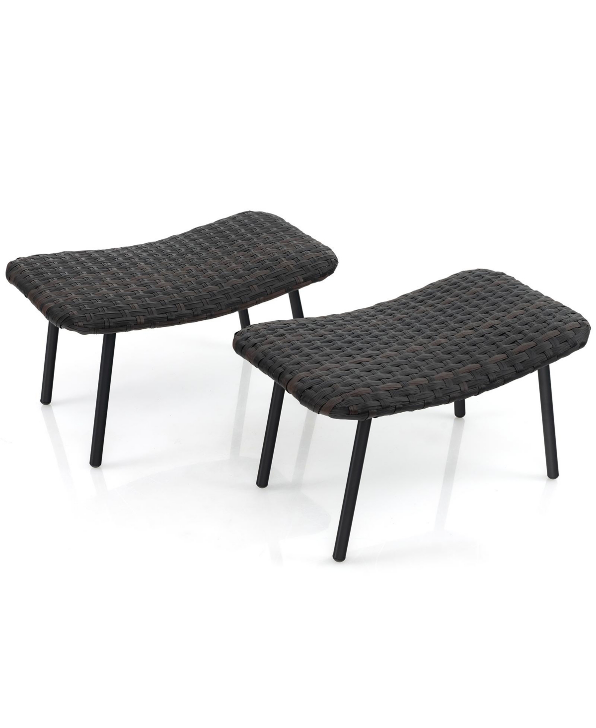 All Weather Outdoor Ottomans Set Patio Footrest Seats Set with Sturdy Metal Legs -Brown