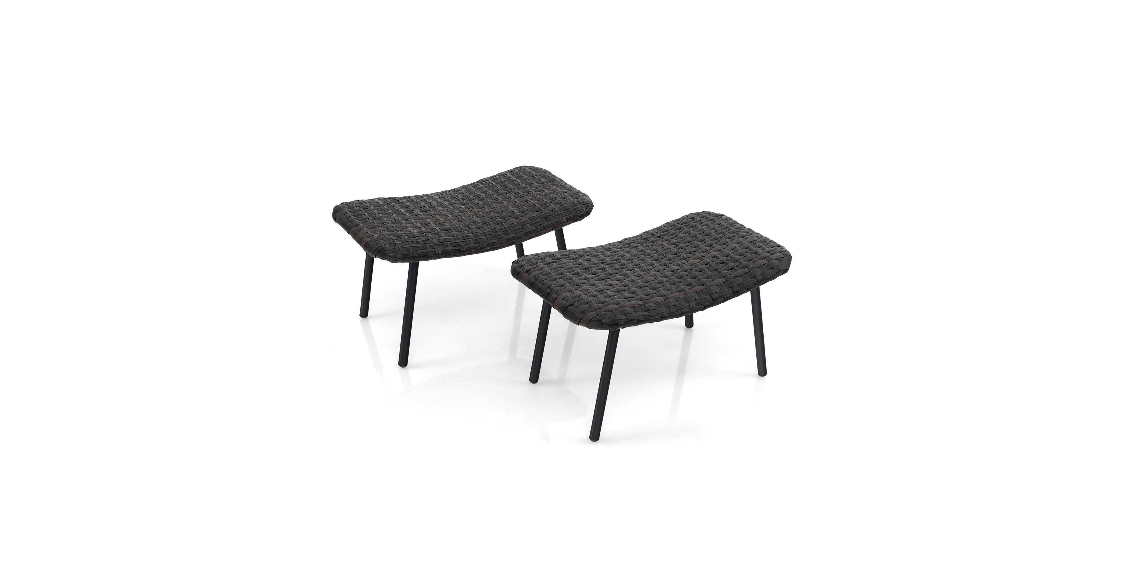 All Weather Outdoor Ottomans Set Patio Footrest Seats Set with Sturdy Metal Legs -Brown