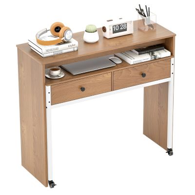 Extendable Computer Desk with Pull Out Secondary Desk-Natural
