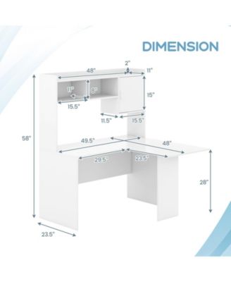 L-Shaped Desk Corner Computer Desk with Open Storage Hutch and Cabinet-White