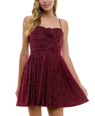 City Studios - Juniors' Metallic Velvet Sleeveless Fit & Flare Dress