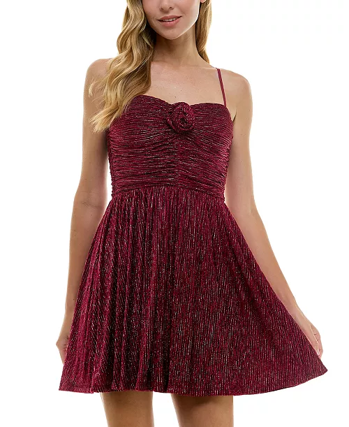 juniors' metallic velvet sleeveless fit & flare dress