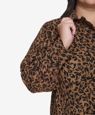 DKNY Plus Size Cheetah-Print Long-Sleeve Shirt