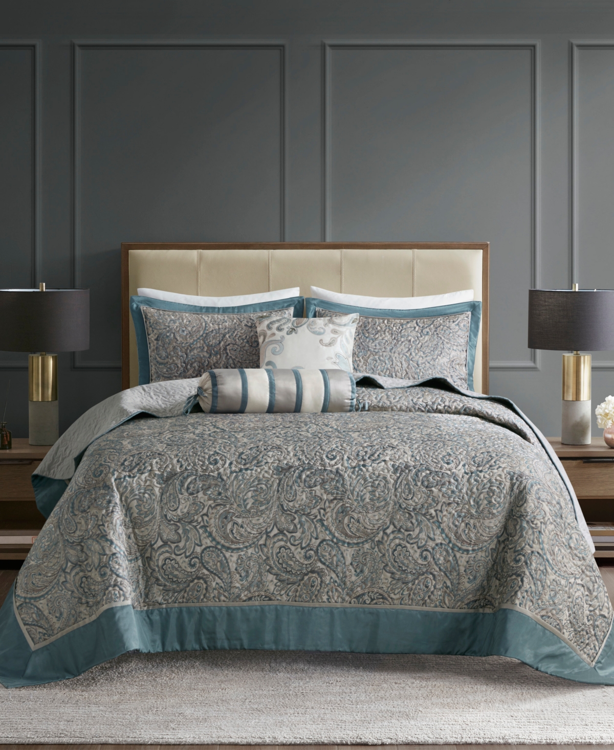 Madison Park Adeline Paisley Reversible Jacquard 5-pc. Bedspread Set, King In Teal
