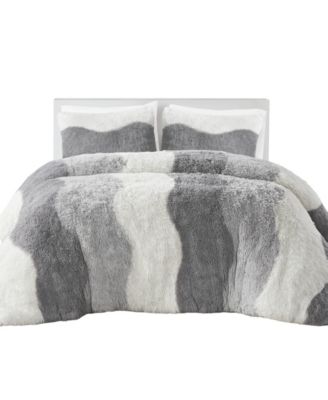 Cassie Ombre Shaggy Faux Fur 3 Piece Comforter Set, Full/Queen