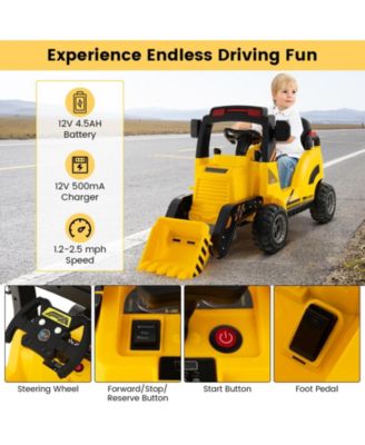 12V Kids Ride On Construction Tractor with Electric Adjustable Bucket