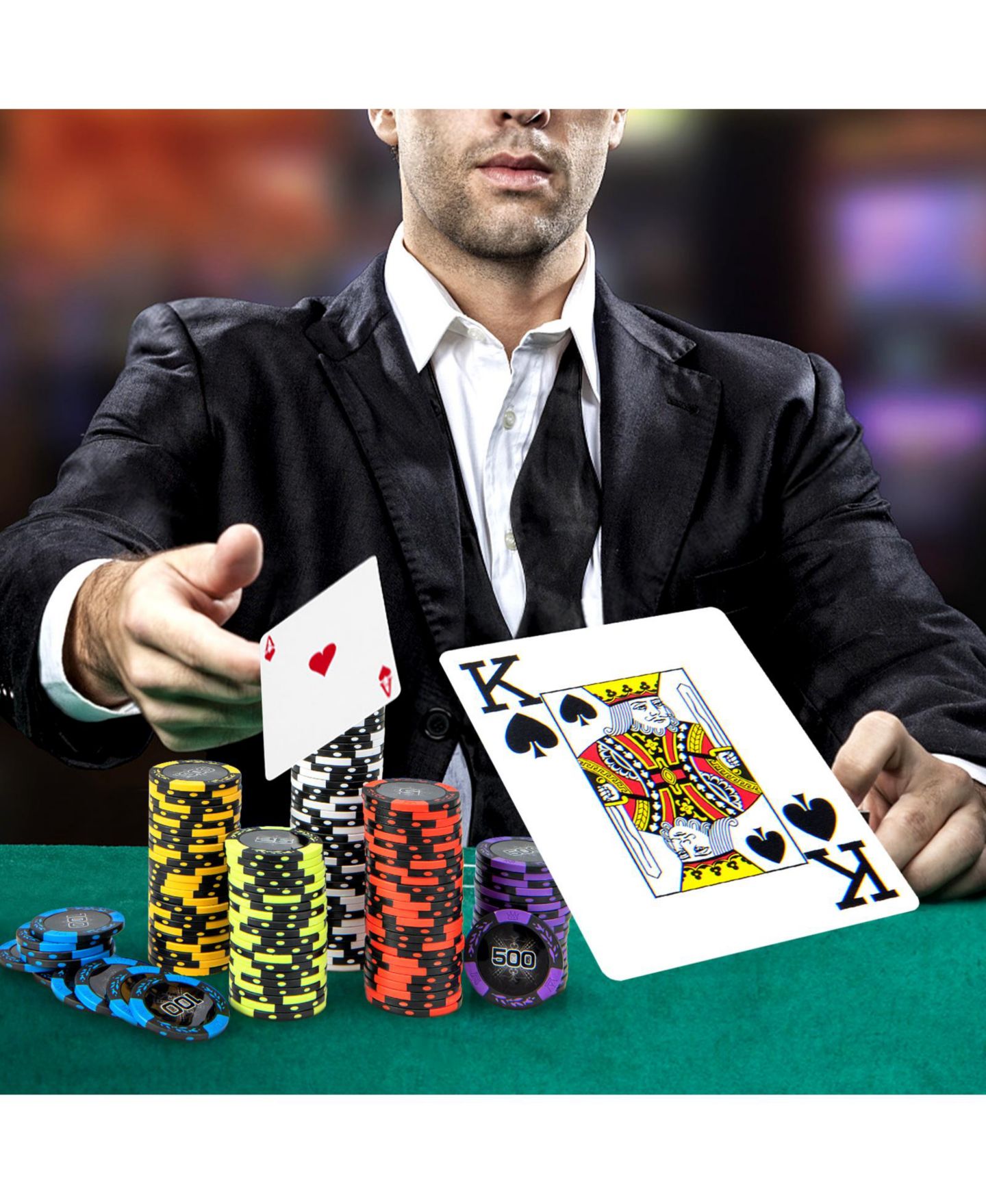 Детские игрушки VEBREDA 14 Gram Texas Hold'em Poker Chip Set, 500-Piece, Ages 13+, цвет: Чёрный — фото 4