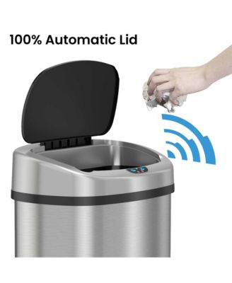 50 Liter / 13 Gallon Oval Stainless Steel Sensor Kitchen Trash Can with Wheels and AbsorbX Odor Filter
