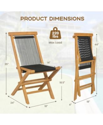 2 Piece Indonesia Teak Patio Folding Chairs with Woven Rope Seat and Back for Porch Backyard Poolside
