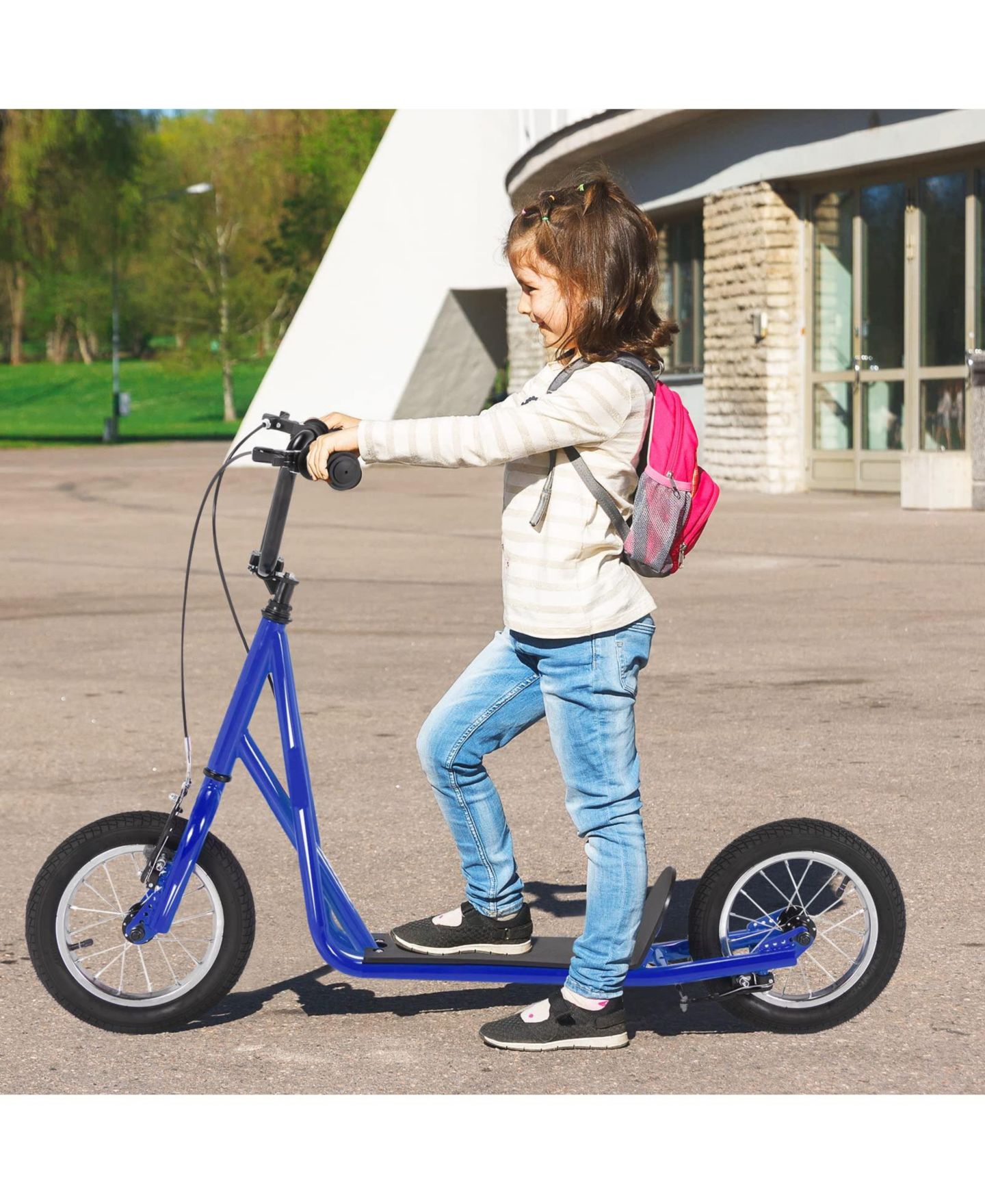 Детская игрушка VEBREDA Height-Adjustable Kid Kick Scooter with 12-Inch Pneumatic Tire and Rear Brake, Ages 5-12, цвет: Синий — фото 4