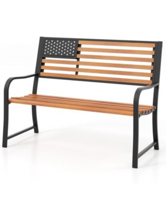 50 Inch Outdoor Garden Bench with Flag Pattern Backrest