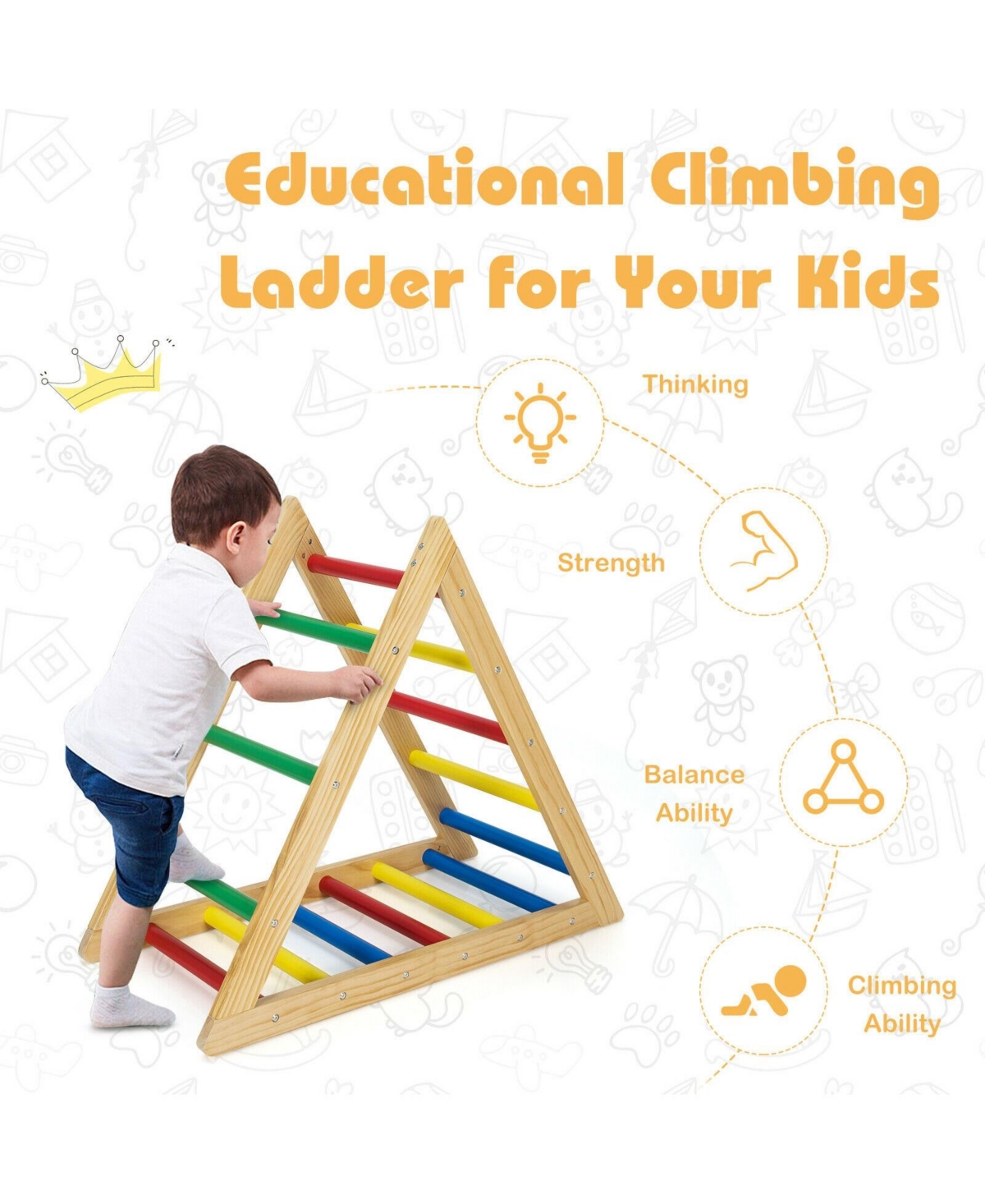 Vebreda Climbing Triangle Ladder with 3 Levels for Kids-Multicolor