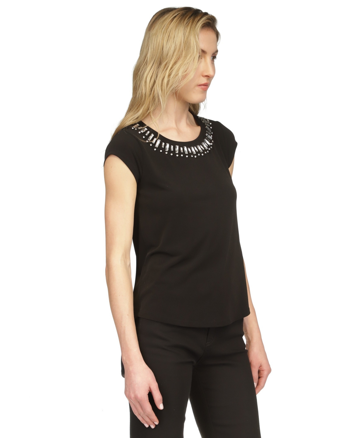 Michael Michael Kors Rhinestone-Neckline Cap-Sleeve Top