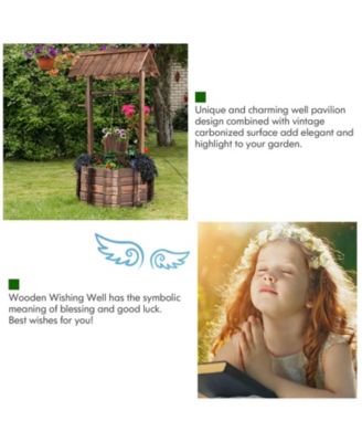 Outdoor Wooden Wishing Well Planter Bucket