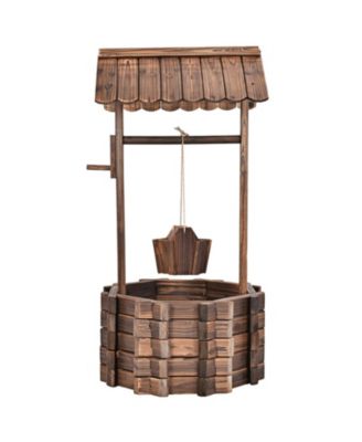 Outdoor Wooden Wishing Well Planter Bucket