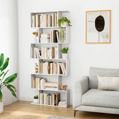 74.8" MDF Wood 6-Tier S-Shaped Bookshelf Freestanding Bookcase Storage Organizer for Living Room & Office