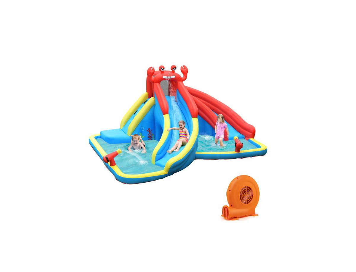 Inflatable Water Slide Bounce House with Water Cannon with 680W Blower - Blue