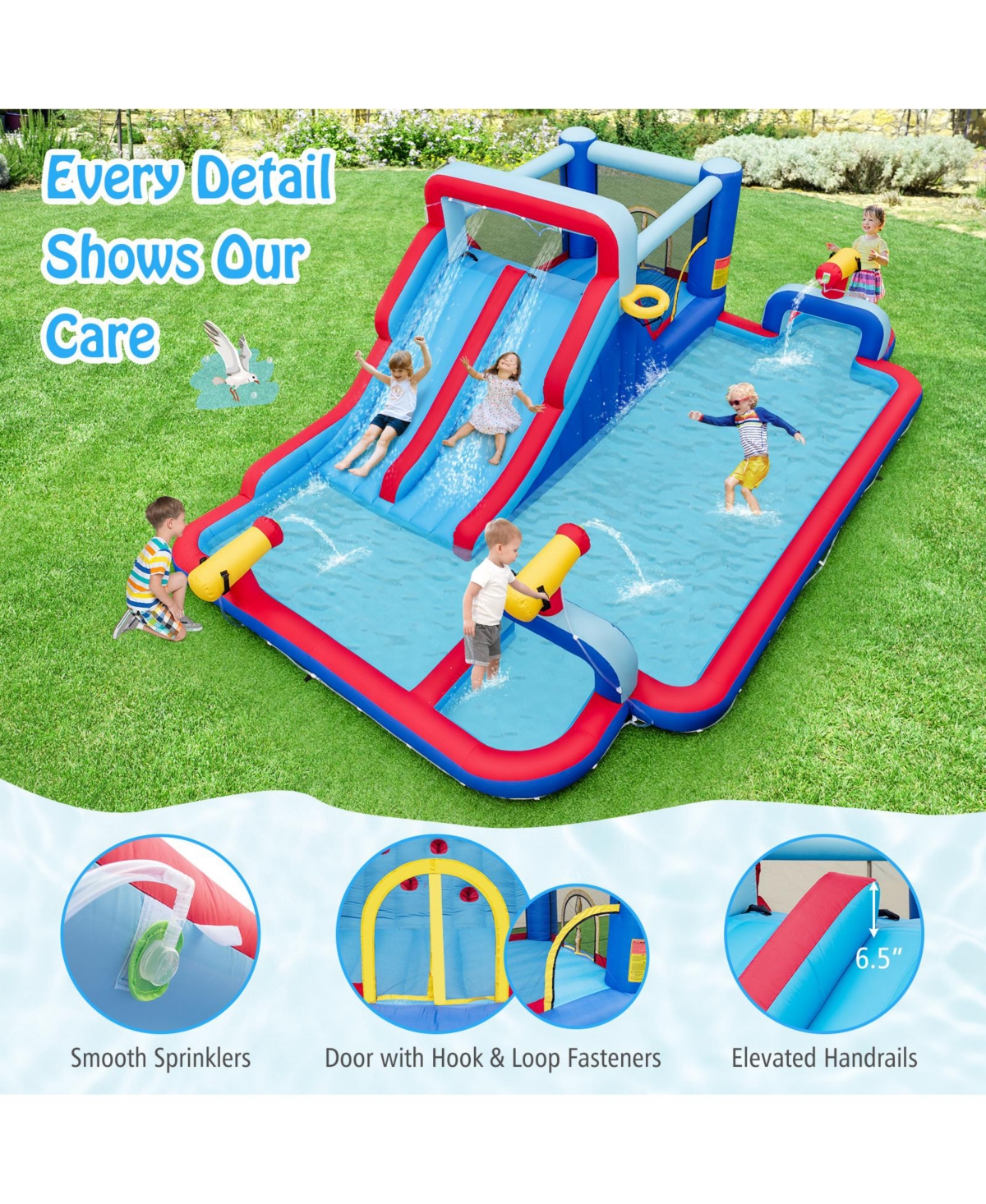 Vebreda Inflatable Bounce House with 2 Water Slides and 3 Water Cannons With 680W Blower