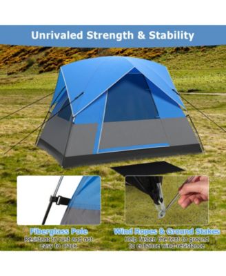 3 Person Outdoor Camping Tent with Removable Floor Mat for Camping Hiking Traveling-Blue
