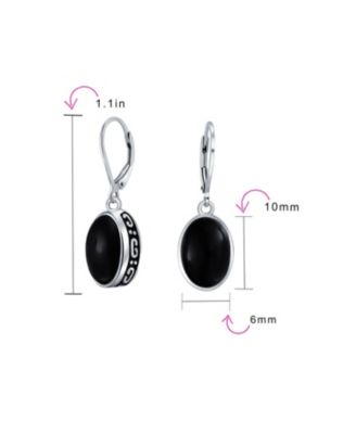 Boho Western Style Natural Stone Oval Lever Back Drop Dangle Earrings .925 Sterling Silver